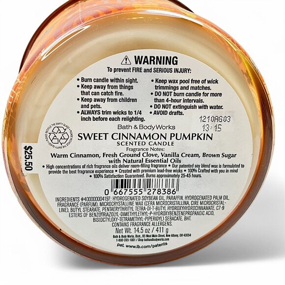 Bath & Body Works Sweet Cinnamon Pumpkin 3 Wicks Scented Candle 14.5 oz - Picture 4 of 4